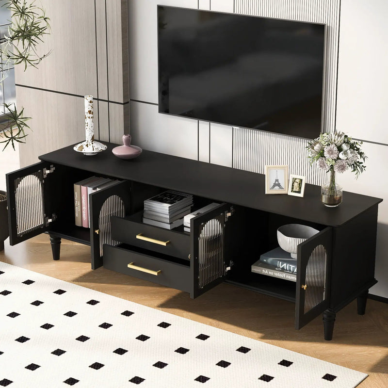 TV Stand For TVs Up To 75", Entertainment Center Media Console For Living Room - Black by HouseOfZazla