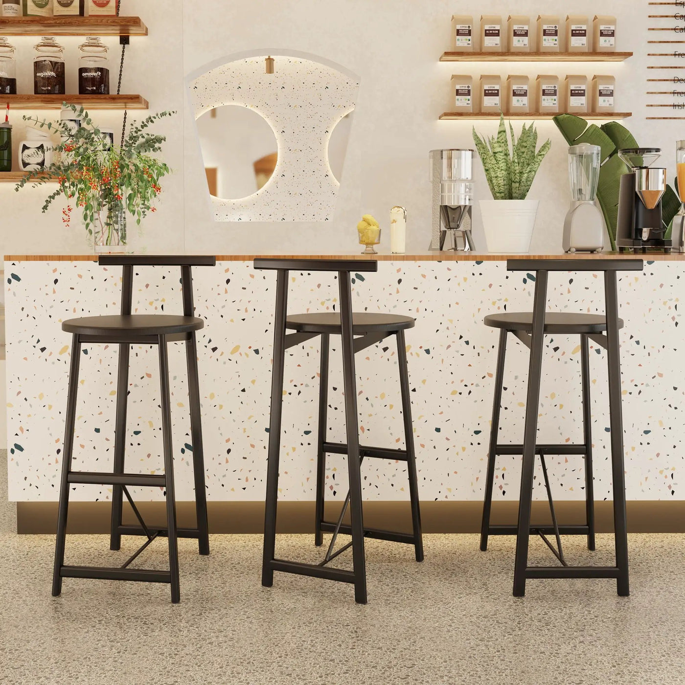 Modern Bar Stools With Backrest For Kitchen (Set of 3) by HouseOfZazla