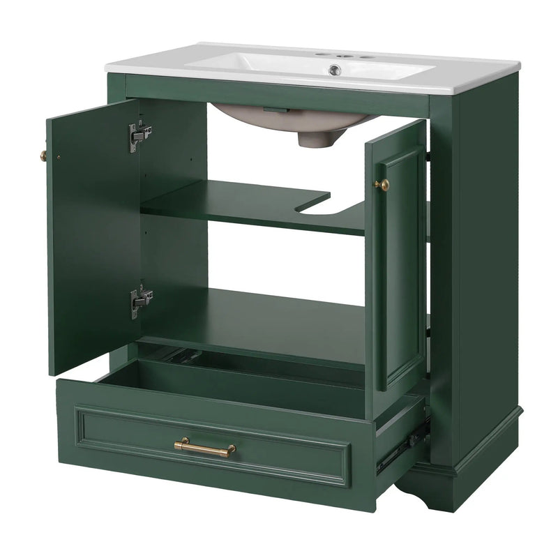 Bathroom Vanity With Sink, Cabinet & 2 Soft Closing Doors & Adjustable Shelf by HouseOfZazla