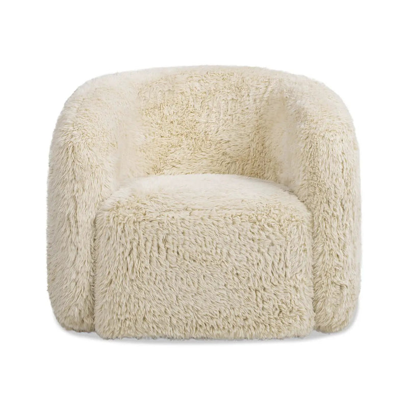 Colt - Fur Swivel Upholstered Barrel Accent Arm Chair - Cream Beige by HouseOfZazla