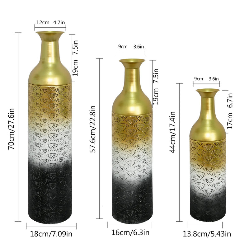 Decorative Metal Vases Set of 3, Leaf Pattern Floor Vases by HouseOfZazla