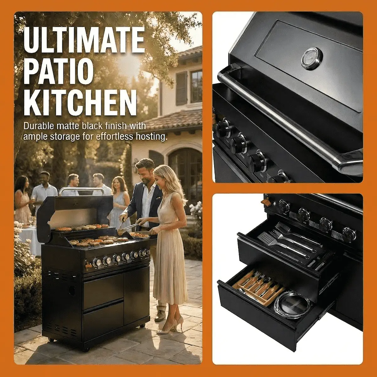 43" 6-Burner Natural NG Black Outdoor Kitchen Island Grill by Chery Industrial