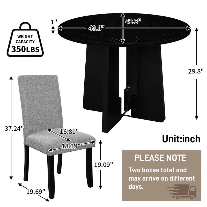 5 Piece Round Dining Table Set, Modern Table And 4 Upholstered Chairs For Dining Room by Unique Piece Furniture