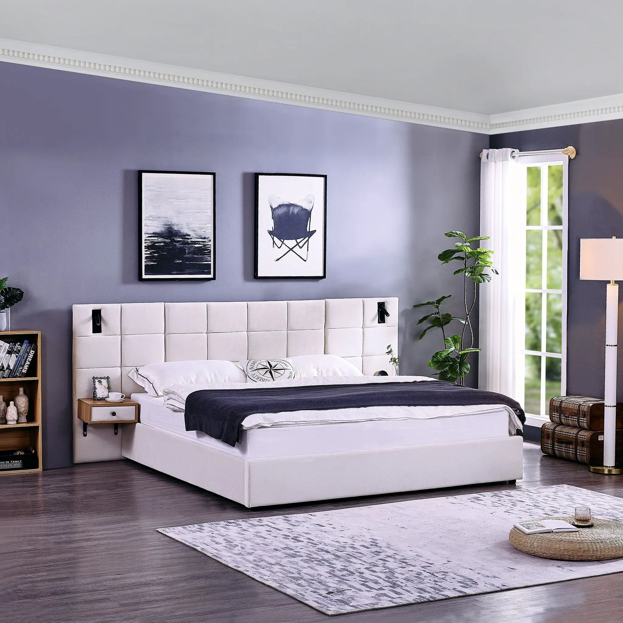 Upholstered Hydraulic Platform Bed With Storage Shelves, Reading Lamps, USB Port by HouseOfZazla