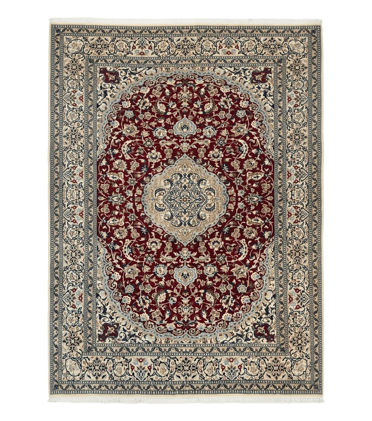 Persian Nain Rug 8x11, Wool and Silk Highlights, Burgundy & Ivory by Jewel Rugs