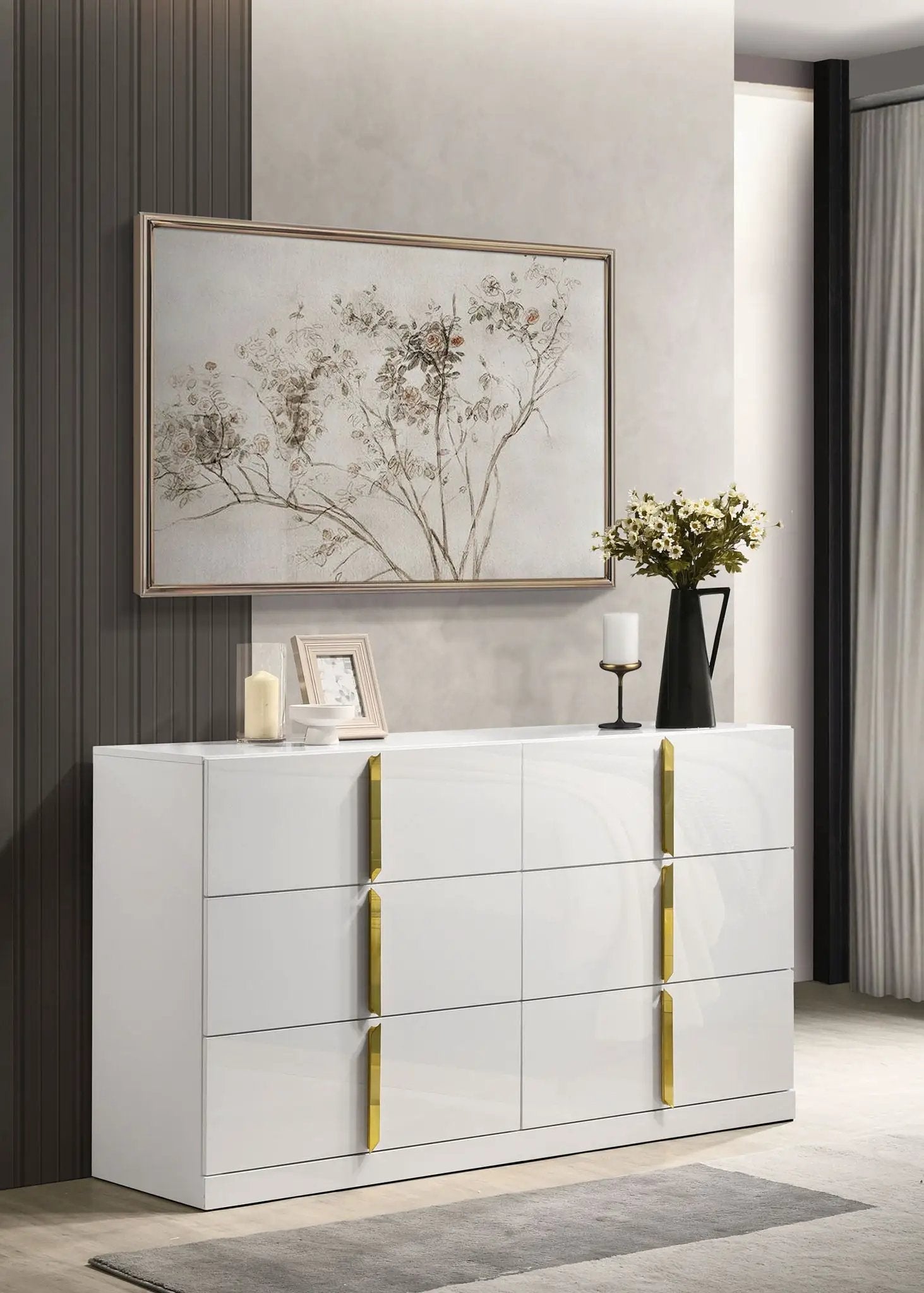 Ines 6-drawer Bedroom Dresser Cabinet White High Gloss by Unique Piece Furniture