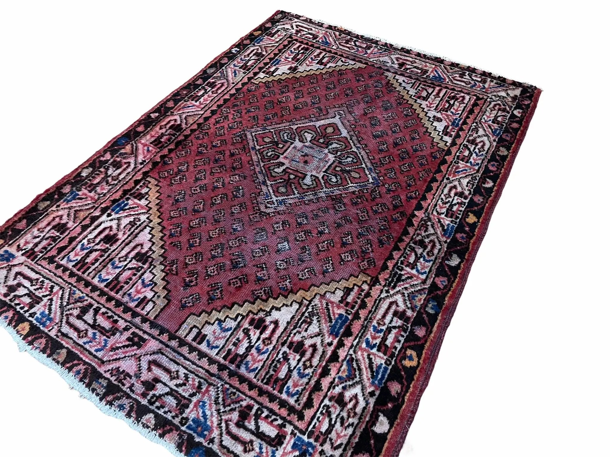 4x6 Antique Rug Handmade Wool Rug Organic Dyes Red Ivory Red Tribal Rug Boho Rug by Jewel Rugs