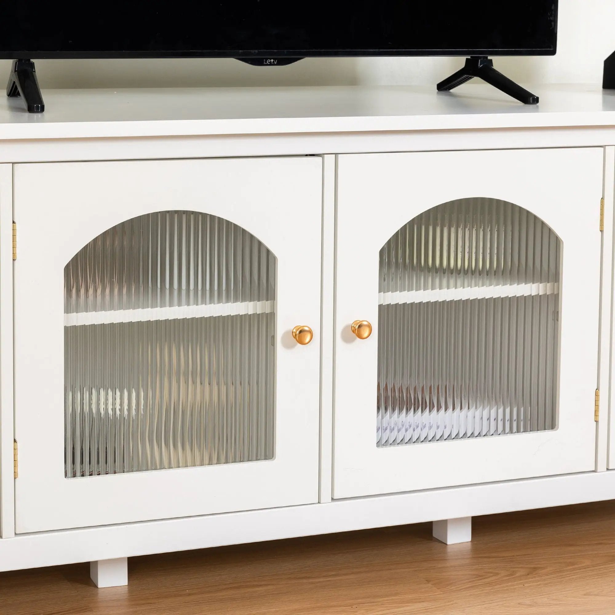 StylishTVcabinet Entertainment CenterTV Stand, TVconsoletable, Media Console, Solidwood Frame, Changhong Glass Door, Metal Handle by HouseOfZazla