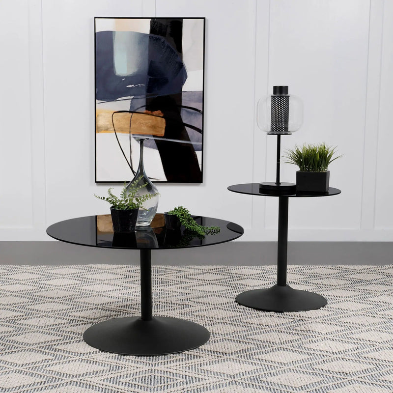 Ganso Round Metal End Table With Tempered Glass Top Black by Unique Piece Furniture