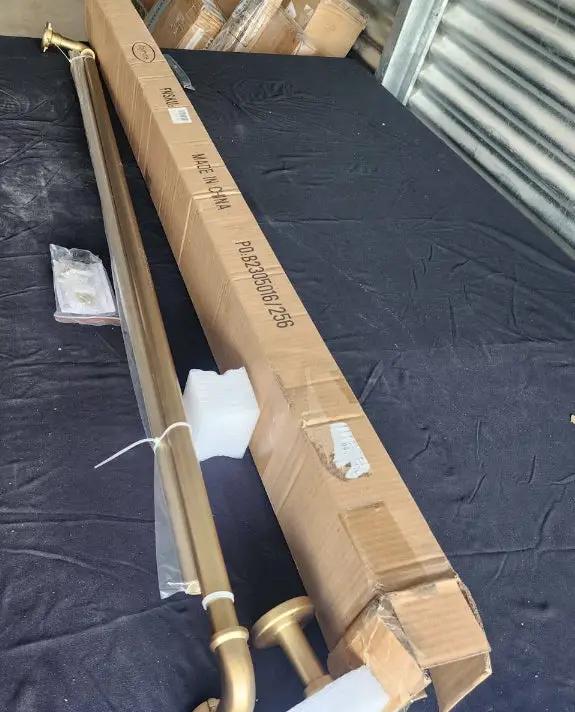 Zeerobee Curtain Rods for Windows 48 to 84, 1 Inch Gold Curtain Rod Set, Heavy Duty Drapery Rods with Adjustable Curtain Rods, Outdoor Modern Curtain by Selzalot