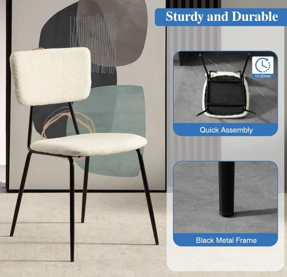 Bacyion Dining Room Chairs Set of 2 - Modern Boucle Fabric Kitchen Chairs, Dining Chairs with Metal Legs for Dining Room, Kitchen, Living Room by Selzalot
