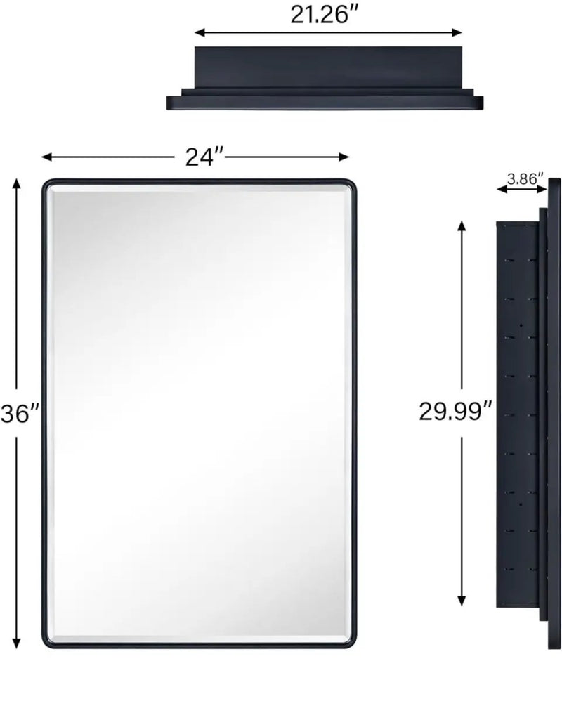 TEHOME Farmhouse Matt Black Recessed Bathroom Medicine Cabinet with Mirror Rounded Rectangle Metal Framed Medicine Cabinet with Beveled Mirror 24x36" by Selzalot