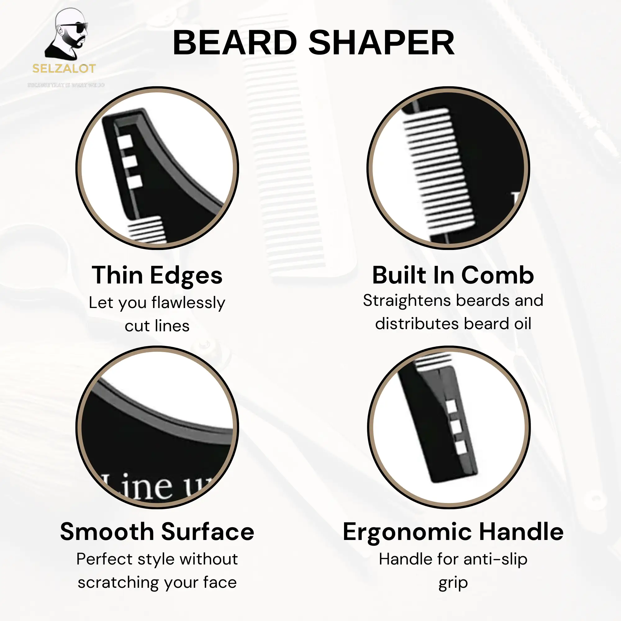 Black Beard Shaper for Men Beard Lineup Tool for Grooming Beard Guide Shaping Tool for Straight & Curve Cut Barber Tools Goatee Shaper Beard Template for Men to Style Facial Hair by Selzalot