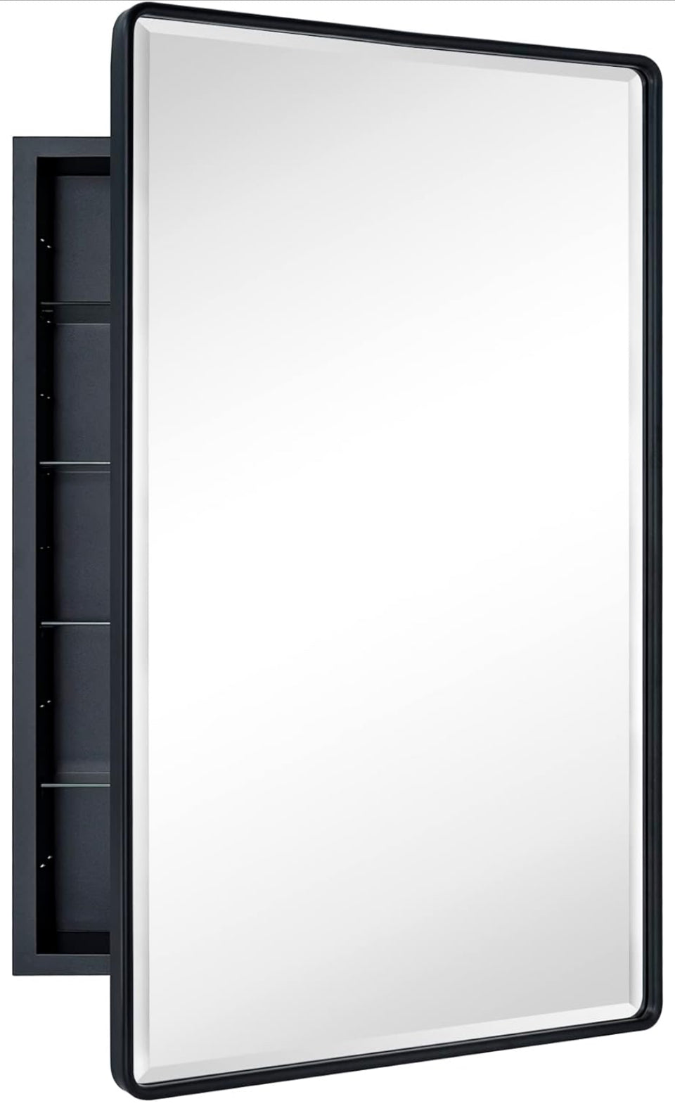TEHOME Farmhouse Matt Black Recessed Bathroom Medicine Cabinet with Mirror Rounded Rectangle Metal Framed Medicine Cabinet with Beveled Mirror 24x36" by Selzalot