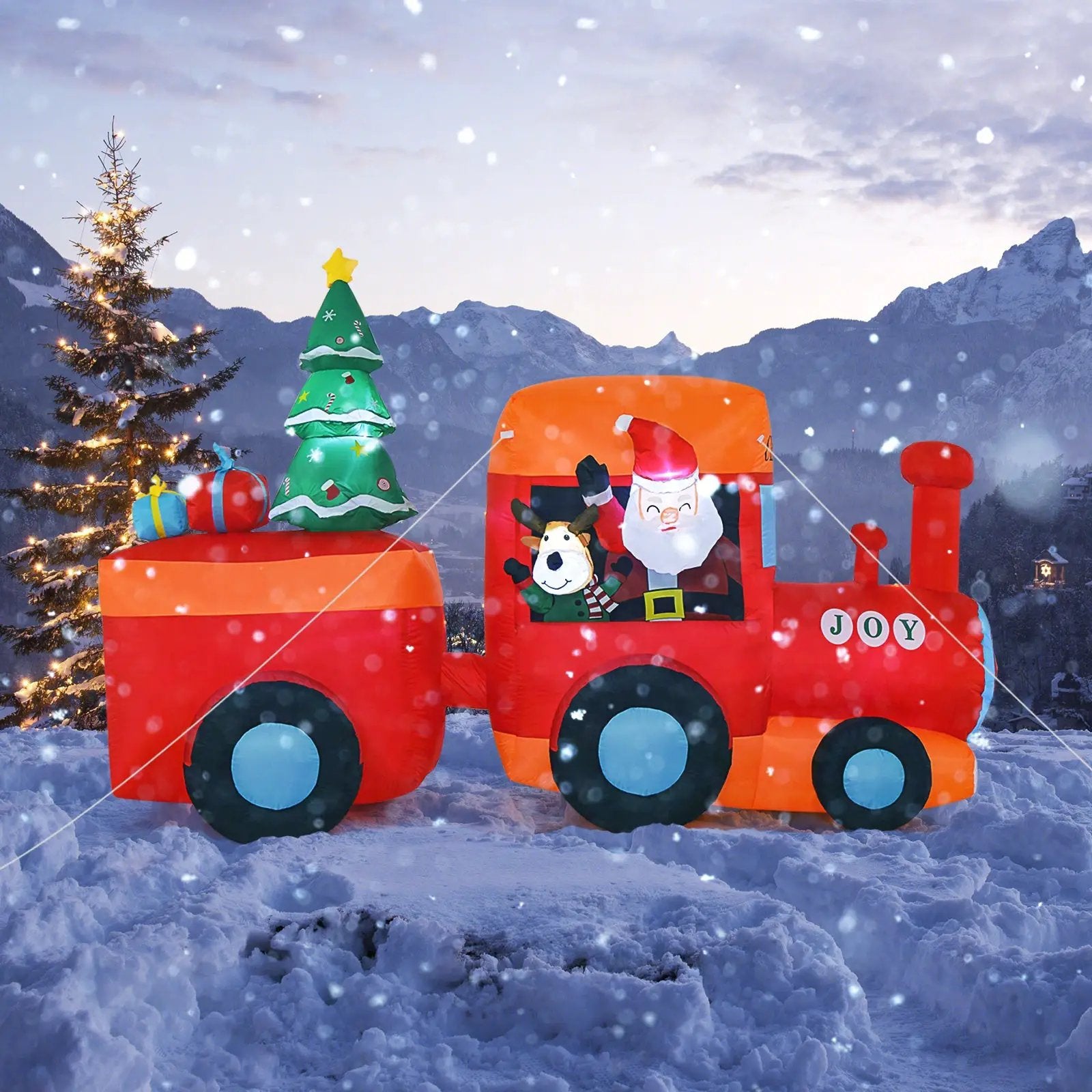 8.6 Feet Lighted Christmas Inflatable Train with Santa Claus Deer by DirectDeals
