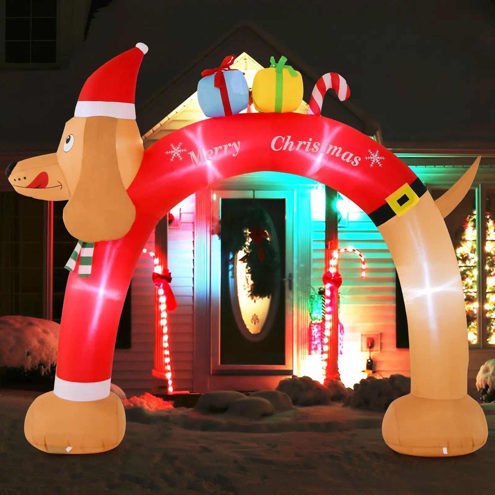 8 Feet Lighted Inflatable Christmas Dachshund Arch with Air Blower by DirectDeals