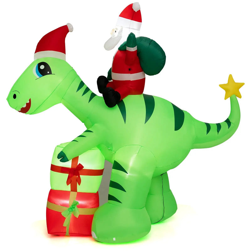8 Feet Lighted Christmas Inflatable Santa Claus Dinosaur Decoration with Gift Boxes by DirectDeals