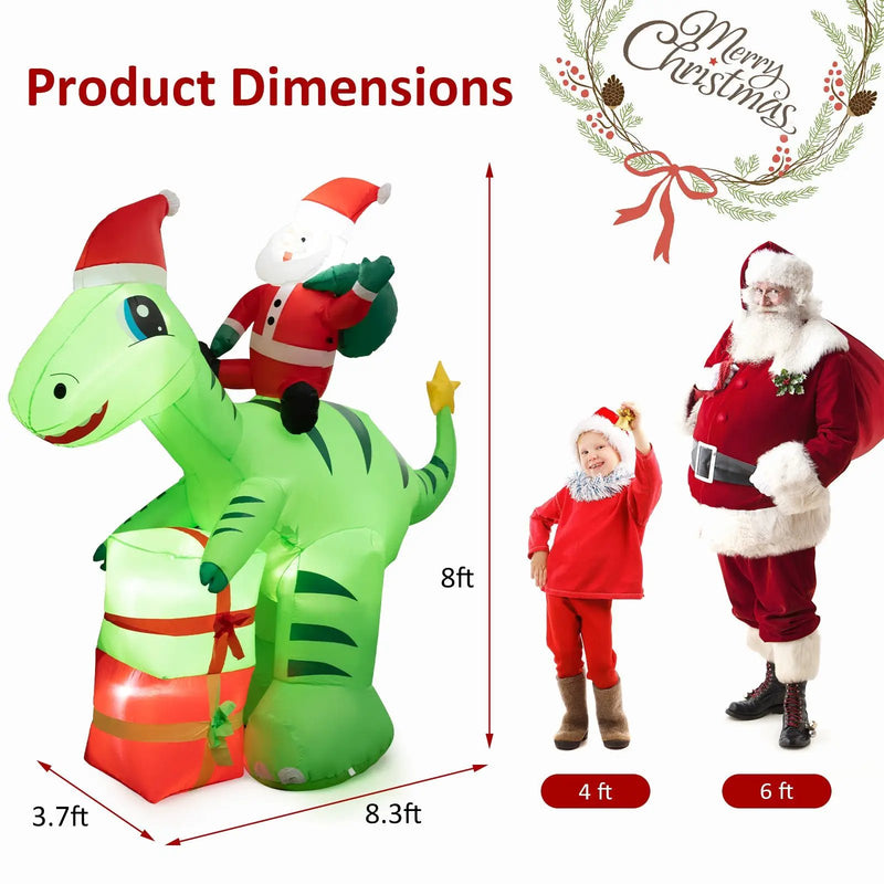 8 Feet Lighted Christmas Inflatable Santa Claus Dinosaur Decoration with Gift Boxes by DirectDeals