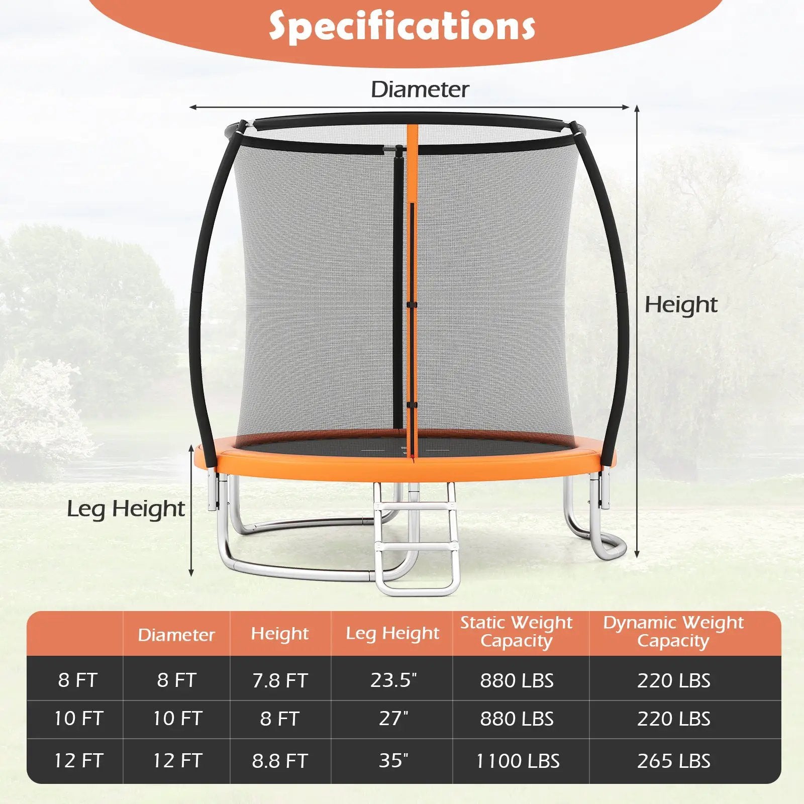 8FT Outdoor Heavy-Duty Recreational Trampoline by DirectDeals
