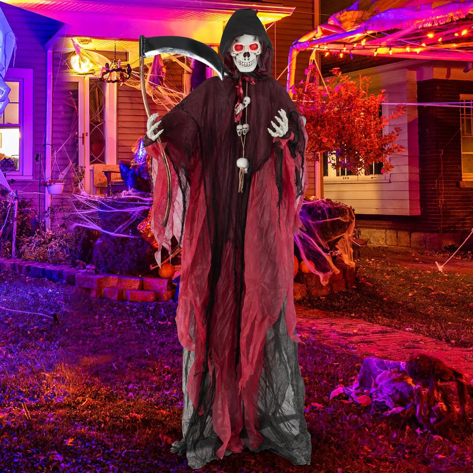 8 Feet Halloween Standing Grim Reaper with Terrifying Sounds and Lighted Eyes by DirectDeals