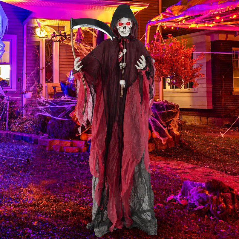 8 Feet Halloween Standing Grim Reaper with Terrifying Sounds and Lighted Eyes by DirectDeals