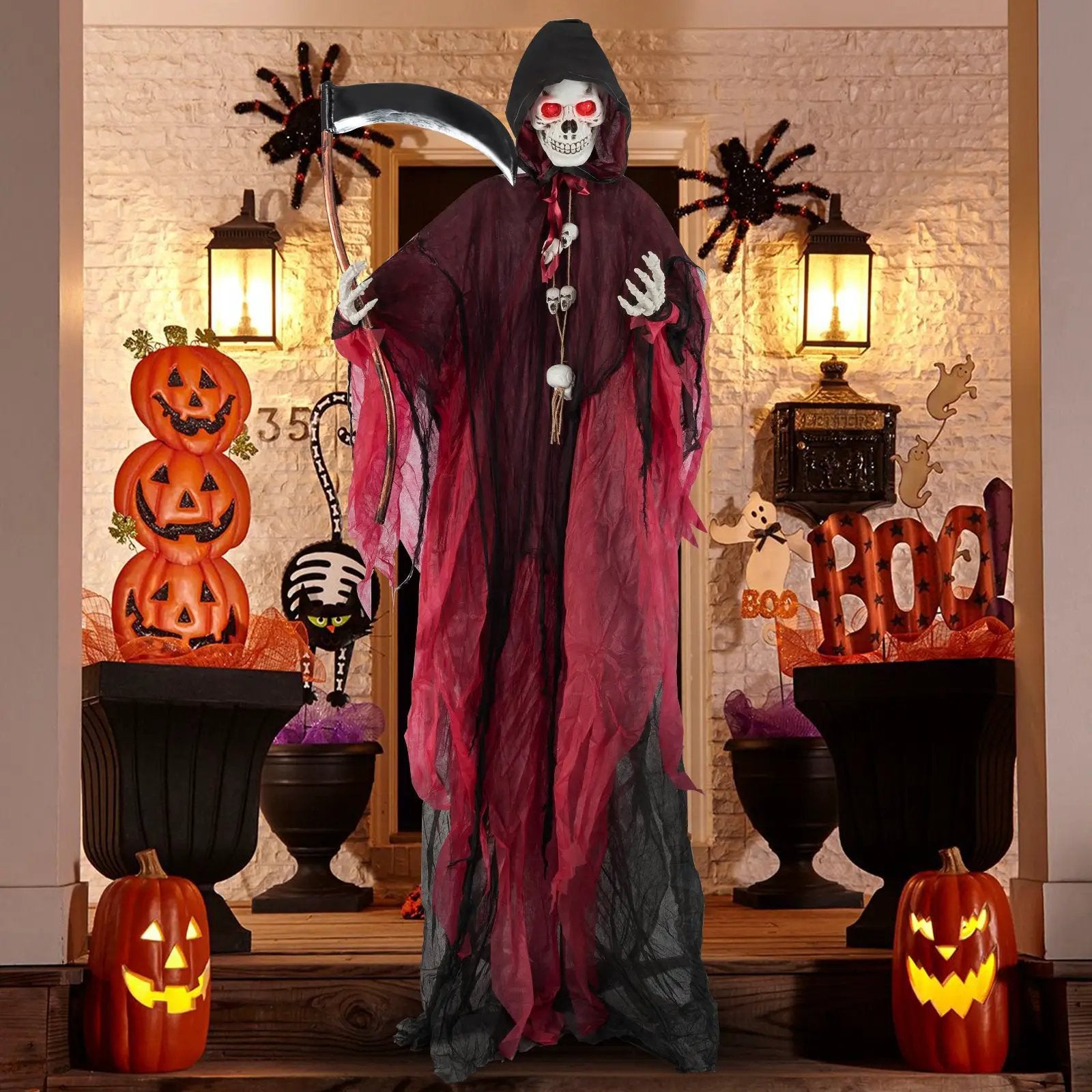 8 Feet Halloween Standing Grim Reaper with Terrifying Sounds and Lighted Eyes by DirectDeals