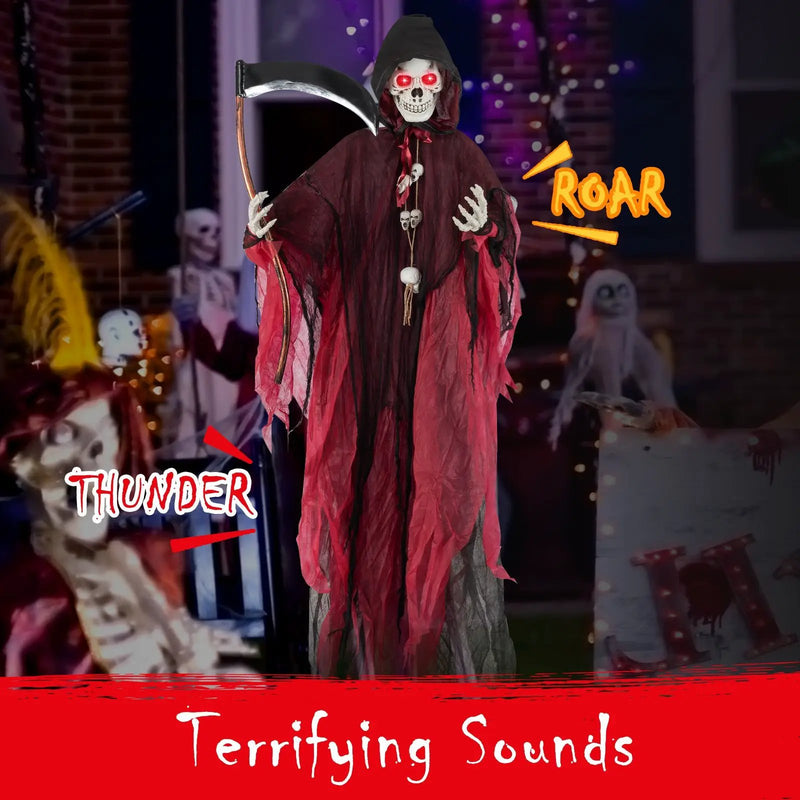 8 Feet Halloween Standing Grim Reaper with Terrifying Sounds and Lighted Eyes by DirectDeals