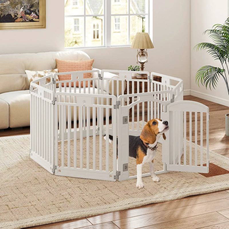 8-Panel Tall Plastic Dog Fence Indoor Outdoor Puppy Pen with Locking Door-White by DirectDeals