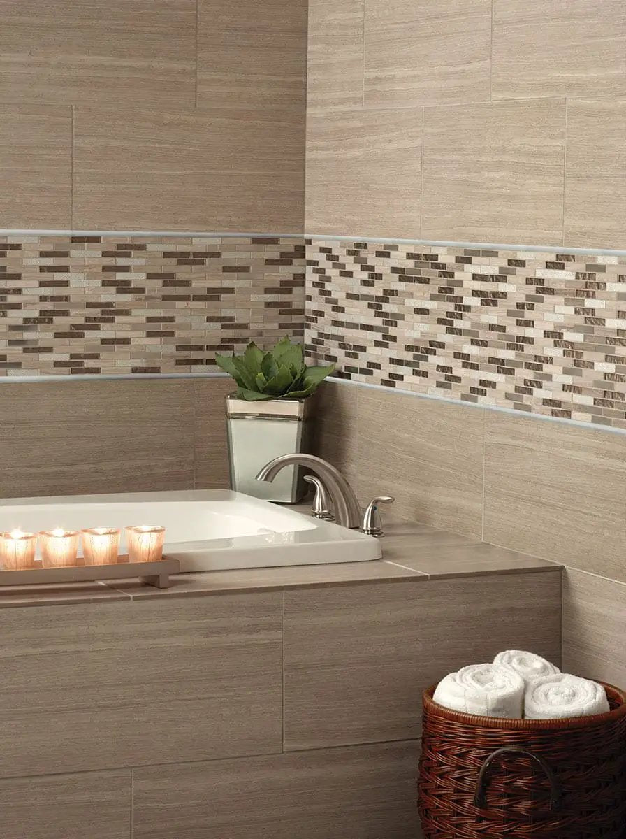 Antique White Quarter Round 5/8x6 Molding Glossy Ceramic Mosaics in a finished room
