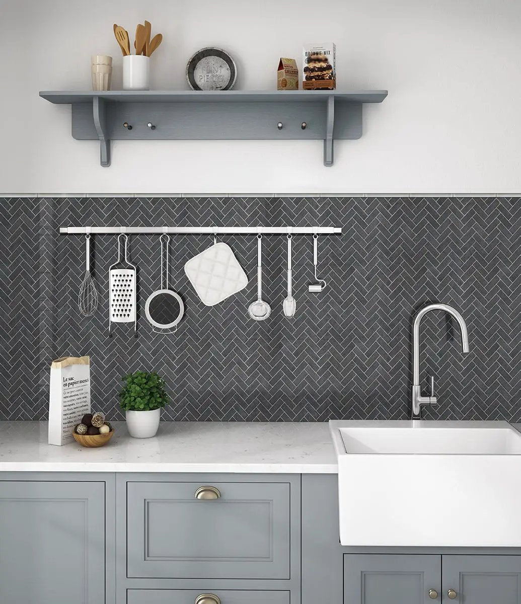 Morning Fog Quarter Round 5/8x6 Molding Glossy Ceramic Mosaics in a finished room