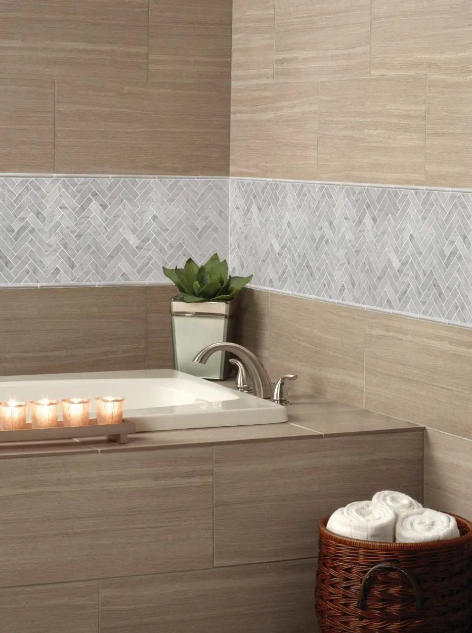 Dove Gray Quarter Round 5/8x6 Molding Glossy Ceramic Mosaics in a finished room