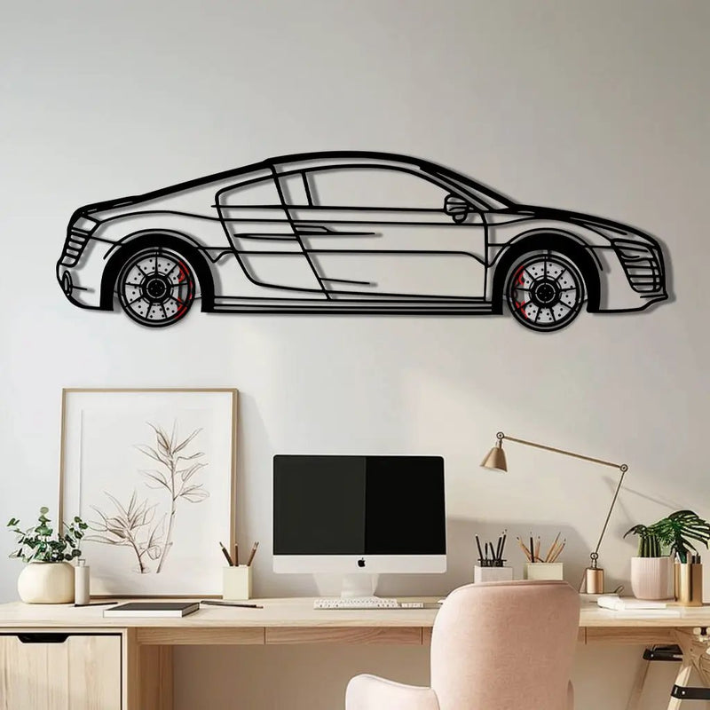 Audi R8 Metal Car Wall Art with Rotating Wheels - Exotic Supercar Silhouette Decor - Interactive Automotive Wall Art KAFMEKA096 by Enova Art