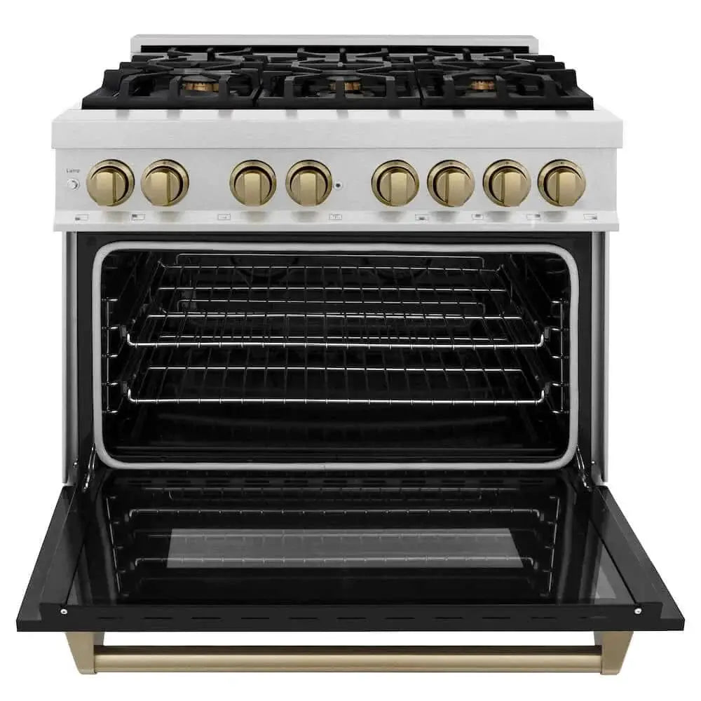 ZLINE 36" Autograph, Dual Fuel Range, Black Door, Bronze, RASZ-BLM-36-CB by Farmhouse Kitchen and Bath