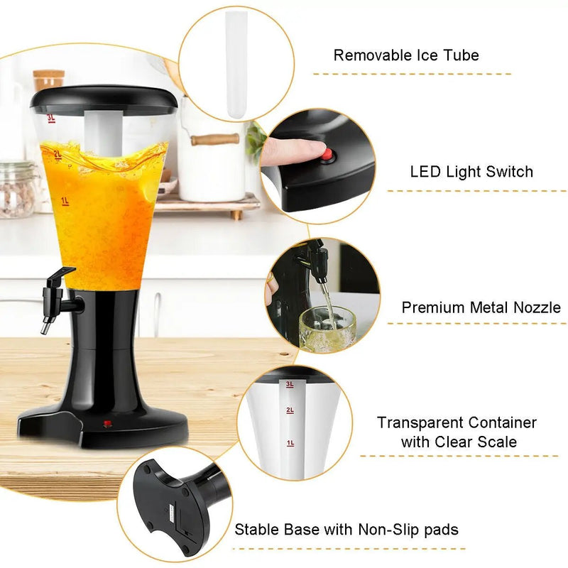 Set of 2 3L Draft Beer Tower Dispenser with LED Lights by DirectDeals