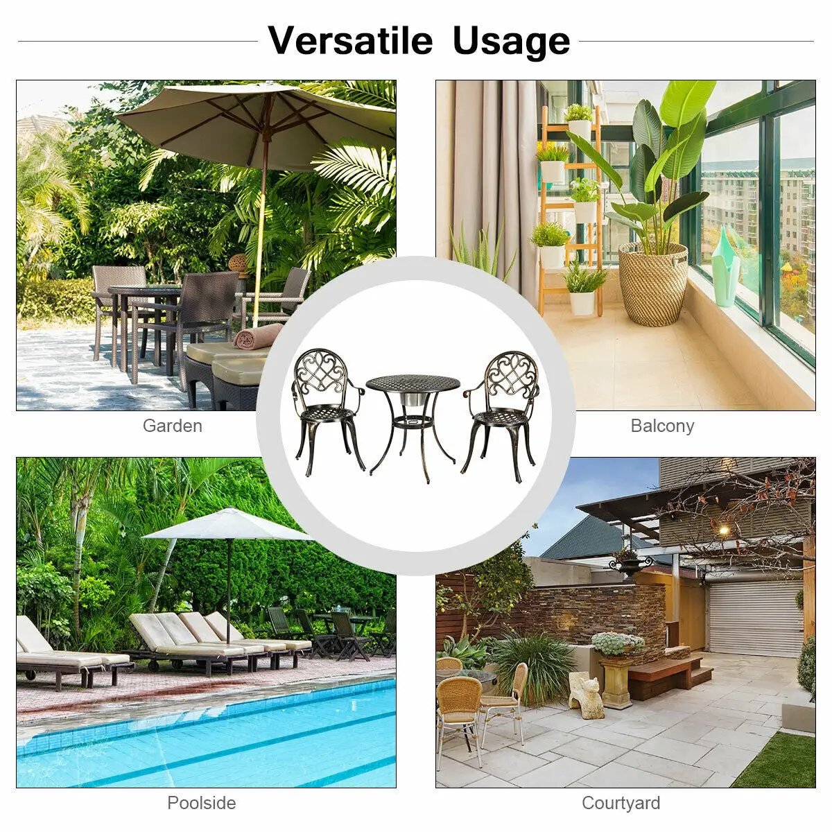 3 Pieces Outdoor Set Patio Bistro with Attached Removable Ice Bucket by DirectDeals