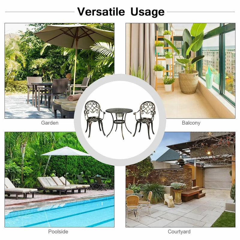 3 Pieces Outdoor Set Patio Bistro with Attached Removable Ice Bucket by DirectDeals