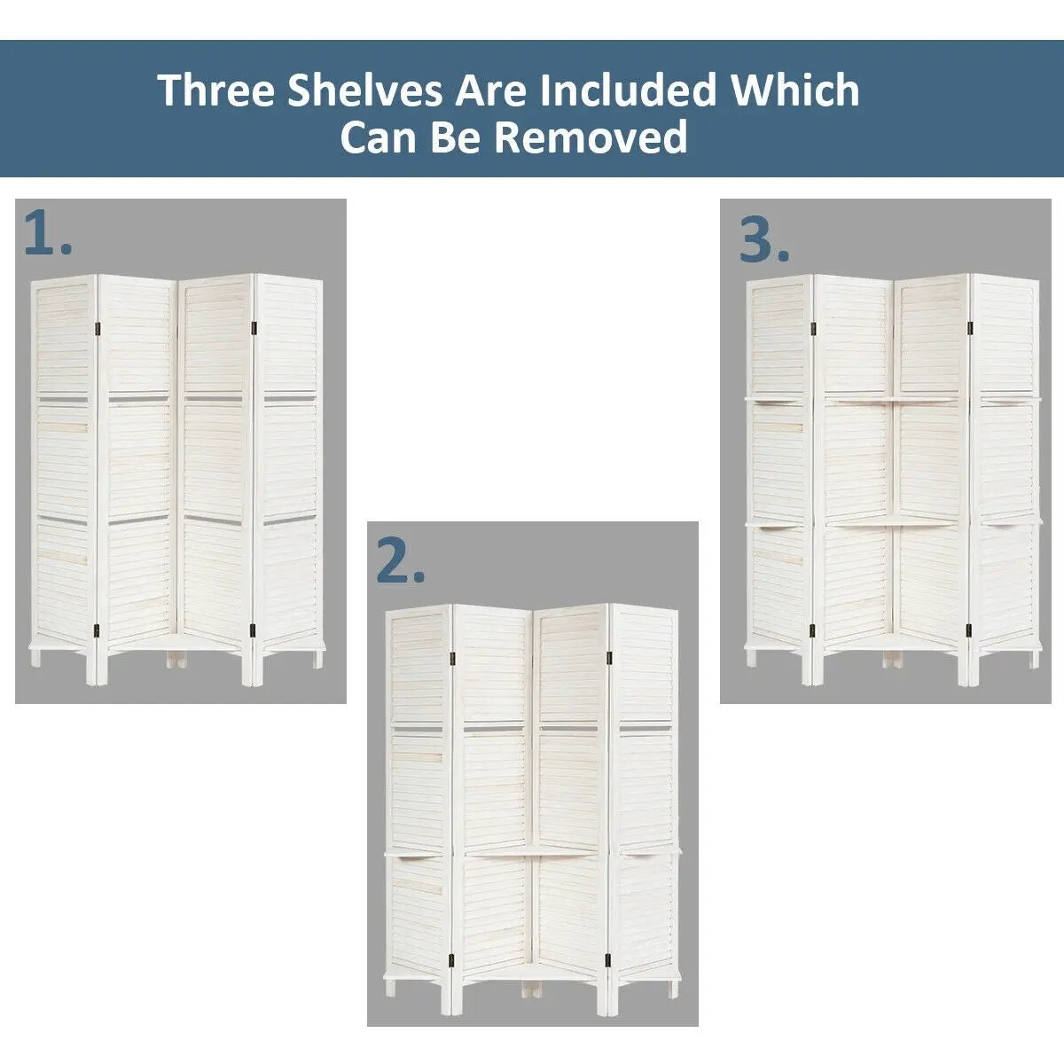 4 Panel Folding Room Divider Screen with 3 Display Shelves by DirectDeals