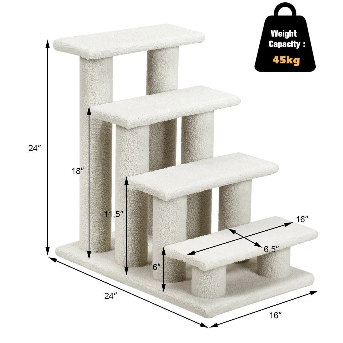 24 Inch 4-Step Pet Stairs Carpeted Ladder Ramp Scratching Post Cat Tree Climber by DirectDeals