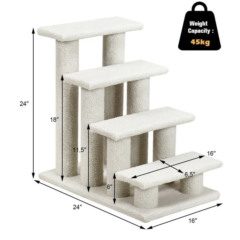 24 Inch 4-Step Pet Stairs Carpeted Ladder Ramp Scratching Post Cat Tree Climber by DirectDeals