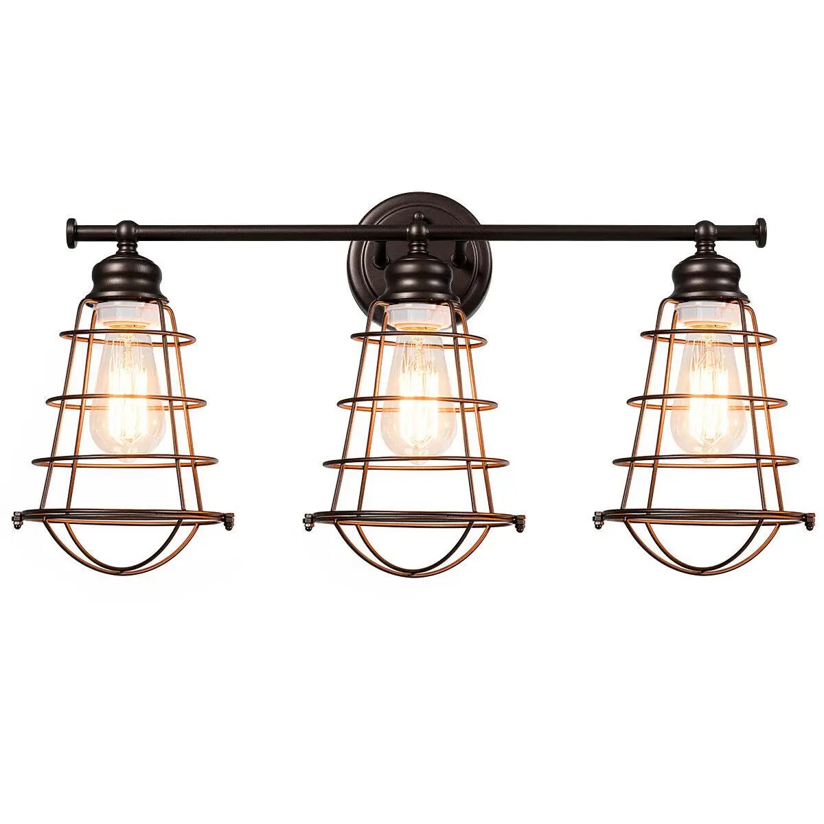 3-Light Vanity Lamp Bathroom Fixture with Metal Wire Cage by DirectDeals