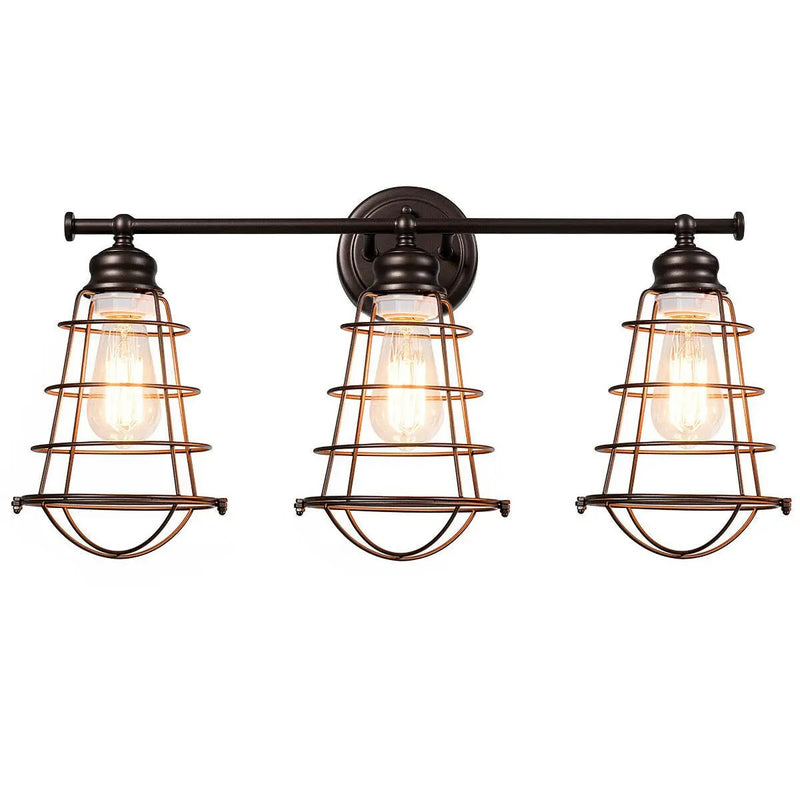 3-Light Vanity Lamp Bathroom Fixture with Metal Wire Cage by DirectDeals