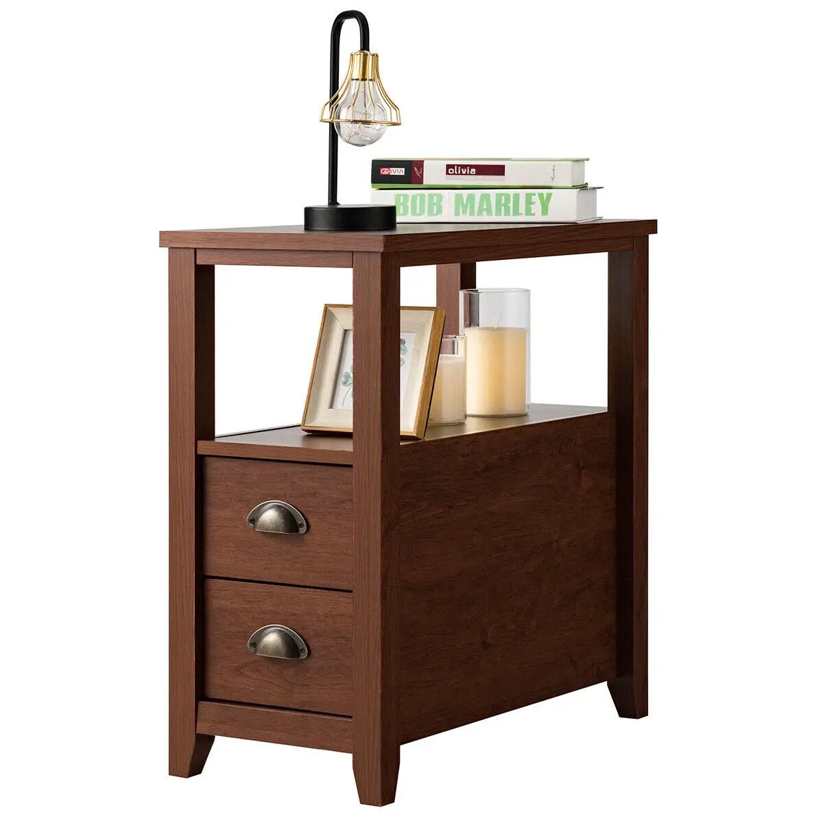 End Table Wooden with 2 Drawers and Shelf Bedside Table by DirectDeals