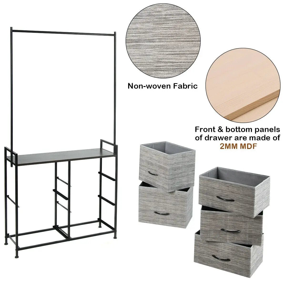 5 Fabric Drawers Dresser with Metal Frame and Wooden Top by DirectDeals
