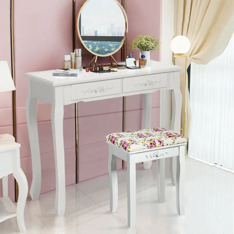 Vanity Wood Dressing Stool Padded Piano Seat with Rose Cushion by DirectDeals