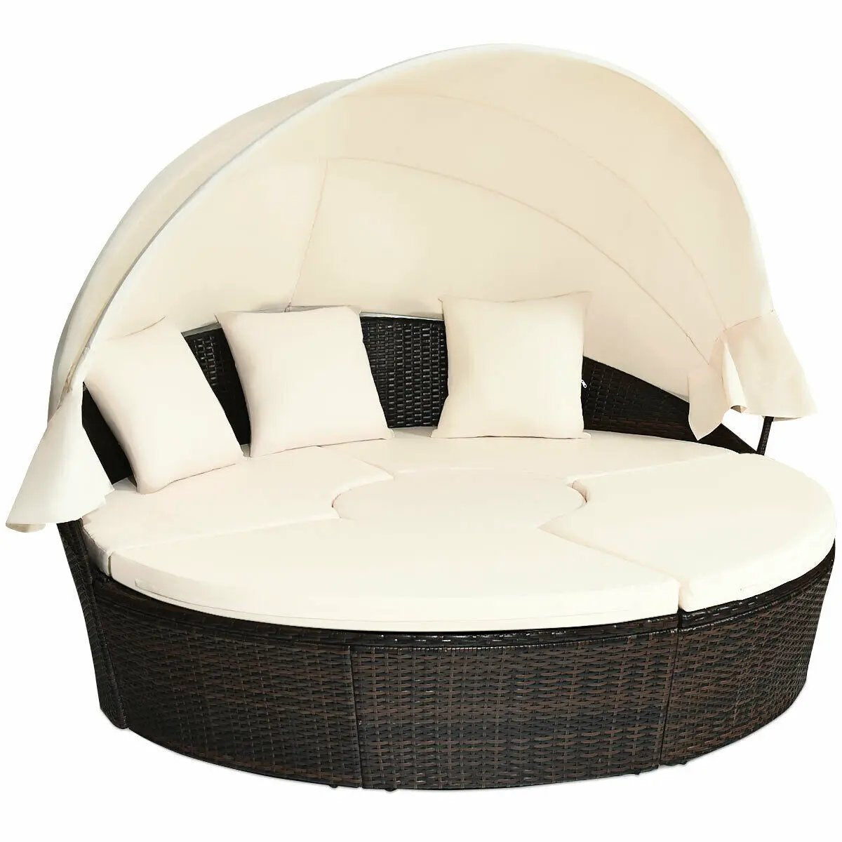 Patio Round Daybed Rattan Furniture Sets with Canopy by DirectDeals