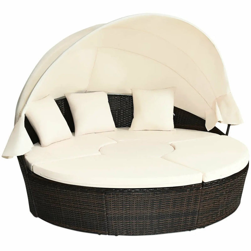 Patio Round Daybed Rattan Furniture Sets with Canopy by DirectDeals