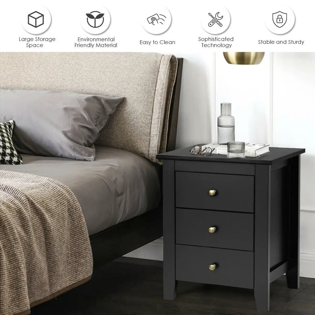 Nightstand End Beside Table Drawers Modern Storage Bedroom Furniture by DirectDeals