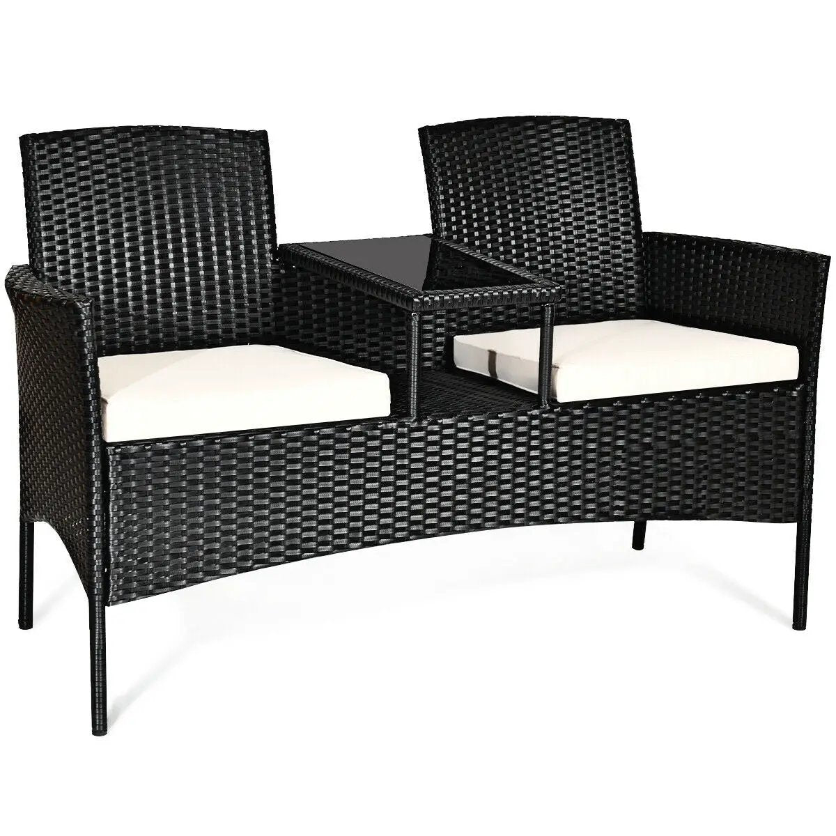 Wicker Patio Conversation Furniture Set with Removable Cushions and Table by DirectDeals