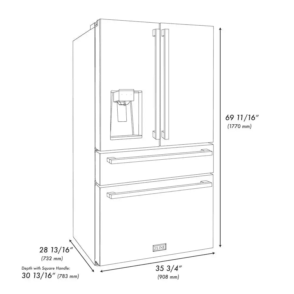 ZLINE 36" Autograph French Door Refrigerator, Ice & Water, Black Stainless RFMZ-W36-BS-FCB by Farmhouse Kitchen and Bath