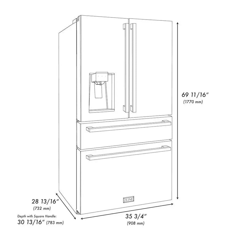 ZLINE 36" Autograph French Door Refrigerator, Ice & Water, Black Stainless RFMZ-W36-BS-FCB by Farmhouse Kitchen and Bath